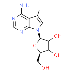 ChemSpider 2D Image | 5-Iodo-7-(beta-D-glycero-pentofuranosyl)-7H-pyrrolo[2,3-d]pyrimidin-4-amine | C11H13IN4O4