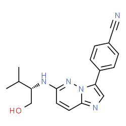 ChemSpider 2D Image | 4-(6-{[(2S)-1-Hydroxy-3-methyl-2-butanyl]amino}imidazo[1,2-b]pyridazin-3-yl)benzonitrile | C18H19N5O