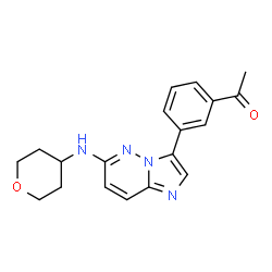 ChemSpider 2D Image | 1-{3-[6-(Tetrahydro-2H-pyran-4-ylamino)imidazo[1,2-b]pyridazin-3-yl]phenyl}ethanone | C19H20N4O2