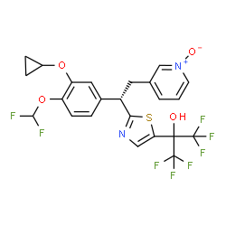 ChemSpider 2D Image | (S)-3-(2-(3-CYCLOPROPOXY-4-(DIFLUOROMETHOXY)PHENYL)-2-(5-(1,1,1,3,3,3-HEXAFLUORO-2-HYDROXYPROPAN-2-YL)THIAZOL-2-YL)ETHYL)PYRIDINE 1-OXIDE | C23H18F8N2O4S
