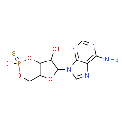 ChemSpider 2D Image | 6-(6-Amino-9H-purin-9-yl)-7-hydroxytetrahydro-4H-furo[3,2-d][1,3,2]dioxaphosphinin-2-olate 2-sulfide | C10H11N5O5PS