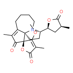 ChemSpider 2D Image | (3S,11S,11aR)-3'-Methoxy-4',9-dimethyl-3-[(2S,4S)-4-methyl-5-oxotetrahydro-2-furanyl]-2,3,5,6,7,8-hexahydro-1H,5'H,10H-spiro[cyclopenta[b]pyrrolo[1,2-a]azepine-11,2'-furan]-5',10-dione | C23H29NO6