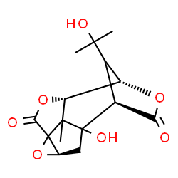 ChemSpider 2D Image | (3R,8S,9S,12R)-1-Hydroxy-14-(2-hydroxy-2-propanyl)-13-methyl-4,7,10-trioxapentacyclo[6.4.1.1~9,12~.0~3,5~.0~5,13~]tetradecane-6,11-dione | C15H18O7