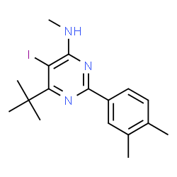 ChemSpider 2D Image | 2-(3,4-Dimethylphenyl)-5-iodo-N-methyl-6-(2-methyl-2-propanyl)-4-pyrimidinamine | C17H22IN3