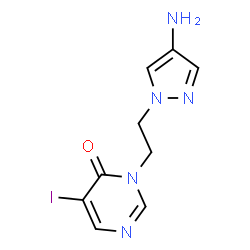ChemSpider 2D Image | 3-[2-(4-Amino-1H-pyrazol-1-yl)ethyl]-5-iodo-4(3H)-pyrimidinone | C9H10IN5O