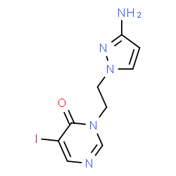 ChemSpider 2D Image | 3-[2-(3-Amino-1H-pyrazol-1-yl)ethyl]-5-iodo-4(3H)-pyrimidinone | C9H10IN5O