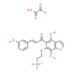 ChemSpider 2D Image | 2-({4,7-Dimethoxy-5-[(2E)-3-(3-methoxyphenyl)-2-propenoyl]-1-benzofuran-6-yl}oxy)-N,N-dimethylethanaminium hydrogen oxalate | C26H29NO10