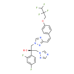 ChemSpider 2D Image | (2R)-2-(2,4-Difluorophenyl)-1-(3-{(Z)-2-[4-(2,2,3,3-tetrafluoropropoxy)phenyl]vinyl}-1H-1,2,4-triazol-1-yl)-3-(1H-1,2,4-triazol-1-yl)-2-propanol | C24H20F6N6O2