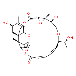 ChemSpider 2D Image | (1'R,2S,3'R,6'R,8'R,12'S,14'R,15'S,18'R,19'Z,21'Z,25'R,26'S)-6',15'-Dihydroxy-18'-[(1R)-1-hydroxyethyl]-5',14',26'-trimethyl-11'H,23'H-spiro[oxirane-2,27'-[2,10,13,17,24]pentaoxapentacyclo[23.2.1.0~3,
8~.0~8,26~.0~12,14~]octacosa[4,19,21]triene]-11',23'-dione | C29H38O11