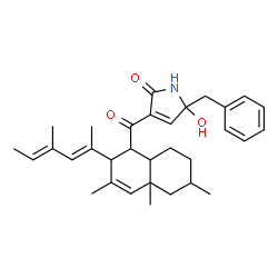 ChemSpider 2D Image | 5-Benzyl-5-hydroxy-3-({3,4a,6-trimethyl-2-[(2E,4E)-4-methyl-2,4-hexadien-2-yl]-1,2,4a,5,6,7,8,8a-octahydro-1-naphthalenyl}carbonyl)-1,5-dihydro-2H-pyrrol-2-one | C32H41NO3