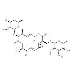 ChemSpider 2D Image | {(1S,2R,3R,6E,8S,9R,10S,12S,14E,16S)-9-[(4,6-Dideoxy-3-O-methyl-beta-D-xylo-hexopyranosyl)oxy]-12-hydroxy-3,8,10,12-tetramethyl-5,13-dioxo-4,17-dioxabicyclo[14.1.0]heptadeca-6,14-dien-2-yl}methyl 6-de
oxy-2,3-di-O-methyl-beta-D-allopyranoside | C35H56O14