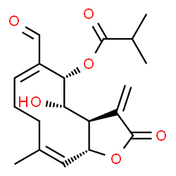 ChemSpider 2D Image | (3aR,4S,5S,6E,10Z,11aR)-6-Formyl-4-hydroxy-10-methyl-3-methylene-2-oxo-2,3,3a,4,5,8,9,11a-octahydrocyclodeca[b]furan-5-yl 2-methylpropanoate | C19H24O6