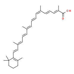 ChemSpider 2D Image | (2E,4E,6Z,8E,10E,12E,14E,16E)-2,6,11,15-Tetramethyl-17-(2,6,6-trimethyl-1-cyclohexen-1-yl)-2,4,6,8,10,12,14,16-heptadecaoctaenoic acid | C30H40O2