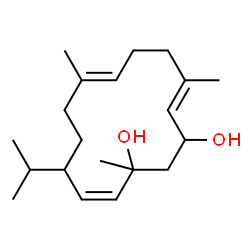 ChemSpider 2D Image | (4E,8E,13Z)-12-Isopropyl-1,5,9-trimethyl-4,8,13-cyclotetradecatriene-1,3-diol | C20H34O2