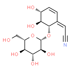 ChemSpider 2D Image | (2Z)-[(4R,5S,6S)-6-(beta-L-Glucopyranosyloxy)-4,5-dihydroxy-2-cyclohexen-1-ylidene]acetonitrile | C14H19NO8
