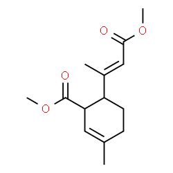 ChemSpider 2D Image | Methyl 6-[(2E)-4-methoxy-4-oxo-2-buten-2-yl]-3-methyl-2-cyclohexene-1-carboxylate | C14H20O4