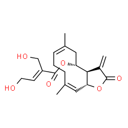 ChemSpider 2D Image | (3aR,4R,6Z,10Z,11aR)-6,10-Dimethyl-3-methylene-2-oxo-2,3,3a,4,5,8,9,11a-octahydrocyclodeca[b]furan-4-yl (2E)-4-hydroxy-2-(hydroxymethyl)-2-butenoate | C20H26O6