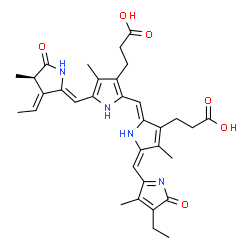 ChemSpider 2D Image | 3-[2-[(Z)-[(5E)-3-(2-carboxyethyl)-5-[(4-ethyl-3-methyl-5-oxo-pyrrol-2-yl)methylene]-4-methyl-pyrrol-2-ylidene]methyl]-5-[(Z)-[(3E,4R)-3-ethylidene-4-methyl-5-oxo-pyrrolidin-2-ylidene]methyl]-4-methyl-1H-pyrrol-3-yl]propanoic acid | C33H38N4O6