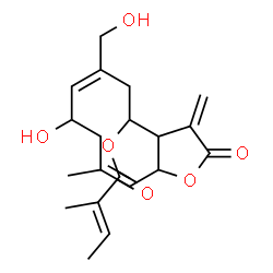 ChemSpider 2D Image | 8-Hydroxy-6-(hydroxymethyl)-10-methyl-3-methylene-2-oxo-2,3,3a,4,5,8,9,11a-octahydrocyclodeca[b]furan-4-yl (2E)-2-methylbut-2-enoate | C20H26O6