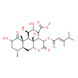 ChemSpider 2D Image | Methyl (11beta,13xi)-15-{[(2E)-3,4-dimethyl-2-pentenoyl]oxy}-2,11,12-trihydroxy-1,16-dioxo-13,20-epoxypicrasan-21-oate | C28H38O11
