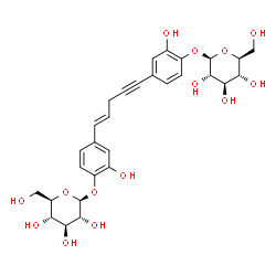 ChemSpider 2D Image | 4-{(1E)-5-[4-(beta-L-Glucopyranosyloxy)-3-hydroxyphenyl]-1-penten-4-yn-1-yl}-2-hydroxyphenyl beta-D-glucopyranoside | C29H34O14