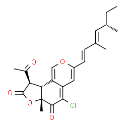 ChemSpider 2D Image | (6aR,9R,9aR)-9-Acetyl-5-chloro-3-[(1E,3E,5S)-3,5-dimethyl-1,3-heptadien-1-yl]-6a-methyl-9,9a-dihydro-6H-furo[2,3-h]isochromene-6,8(6aH)-dione | C23H25ClO5