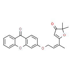 ChemSpider 2D Image | 3-((3-(4,5-dihydro-5,5-dimethyl-4-oxo-2-furanyl)-2-butenyl)oxy)-9H-xanthen-9-one | C23H20O5