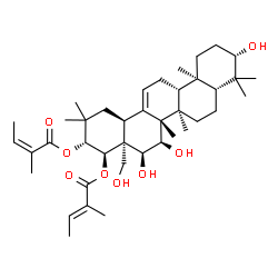 ChemSpider 2D Image | (3beta,15alpha,16alpha,21beta,22alpha)-3,15,16,28-Tetrahydroxyolean-12-ene-21,22-diyl (2Z,2'E)bis(2-methyl-2-butenoate) | C40H62O8