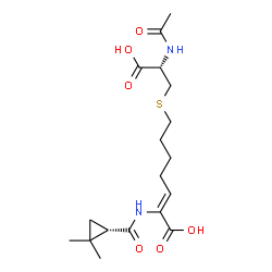 ChemSpider 2D Image | (2Z)-7-{[(2S)-2-Acetamido-2-carboxyethyl]sulfanyl}-2-({[(1S)-2,2-dimethylcyclopropyl]carbonyl}amino)-2-heptenoic acid | C18H28N2O6S