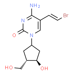 ChemSpider 2D Image | 4-Amino-5-[(E)-2-bromovinyl]-1-[(3R,4S)-3-hydroxy-4-(hydroxymethyl)cyclopentyl]-2(1H)-pyrimidinone | C12H16BrN3O3
