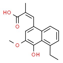 ChemSpider 2D Image | (2Z)-3-(5-Ethyl-4-hydroxy-3-methoxy-1-naphthyl)-2-methylacrylic acid | C17H18O4