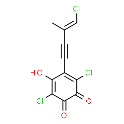 ChemSpider 2D Image | 3,6-Dichloro-4-[(3E)-4-chloro-3-methyl-3-buten-1-yn-1-yl]-5-hydroxy-1,2-benzoquinone | C11H5Cl3O3