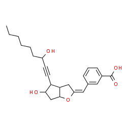 ChemSpider 2D Image | 3-{(E)-[5-Hydroxy-4-(3-hydroxy-1-nonyn-1-yl)hexahydro-2H-cyclopenta[b]furan-2-ylidene]methyl}benzoic acid | C24H30O5