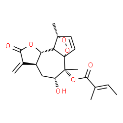 ChemSpider 2D Image | (2R,3R,5S,9S,11S)-3-Hydroxy-2,11-dimethyl-6-methylene-7-oxo-8,12,13-trioxatetracyclo[9.2.2.0~1,10~.0~5,9~]pentadec-14-en-2-yl (2E)-2-methyl-2-butenoate | C20H24O7