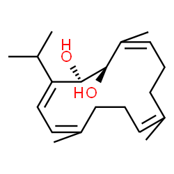 ChemSpider 2D Image | (1R,2R,3Z)-3-Isopropyl-6,10,14-trimethyl-3,5,9,13-cyclotetradecatetraene-1,2-diol | C20H32O2