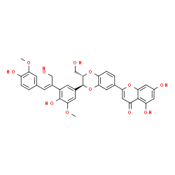 ChemSpider 2D Image | 5,7-Dihydroxy-2-[(2S,3S)-3-{4-hydroxy-3-[(1Z)-3-hydroxy-1-(4-hydroxy-3-methoxyphenyl)-1-propen-2-yl]-5-methoxyphenyl}-2-(hydroxymethyl)-2,3-dihydro-1,4-benzodioxin-6-yl]-4H-chromen-4-one | C35H30O12