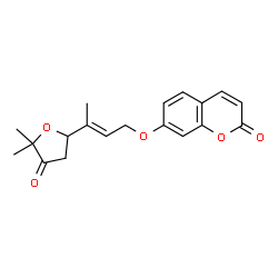 ChemSpider 2D Image | 7-{[(2E)-3-(5,5-Dimethyl-4-oxotetrahydro-2-furanyl)-2-buten-1-yl]oxy}-2H-chromen-2-one | C19H20O5