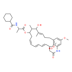 ChemSpider 2D Image | (6E,8E,10Z,16E)-15,24-Dihydroxy-5,22-dimethoxy-14,16-dimethyl-3-oxo-2-azabicyclo[18.3.1]tetracosa-1(24),6,8,10,16,20,22-heptaen-13-yl N-(cyclohexylcarbonyl)alaninate | C37H52N2O8