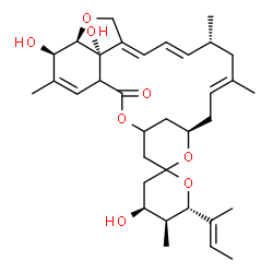 ChemSpider 2D Image | (4S,5S,6S,8'R,10'E,13'R,14'E,16'E,20'R,21'R,24'S)-6-[(2E)-2-Buten-2-yl]-4,21',24'-trihydroxy-5,11',13',22'-tetramethyl-3,4,5,6-tetrahydro-2'H-spiro[pyran-2,6'-[3,7,19]trioxatetracyclo[15.6.1.1~4,8~.0~
20,24~]pentacosa[10,14,16,22]tetraen]-2'-one | C34H48O8