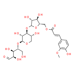 ChemSpider 2D Image | 5-O-[(2E)-3-(4-Hydroxy-3-methoxyphenyl)-2-propenoyl]-L-arabinofuranosyl-(1->3)-beta-D-xylopyranosyl-(1->4)-D-xylose | C25H34O16