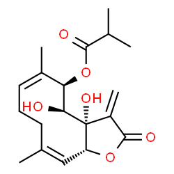 ChemSpider 2D Image | (3aS,4S,5R,6Z,10Z,11aR)-3a,4-Dihydroxy-6,10-dimethyl-3-methylene-2-oxo-2,3,3a,4,5,8,9,11a-octahydrocyclodeca[b]furan-5-yl 2-methylpropanoate | C19H26O6