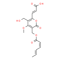 ChemSpider 2D Image | (2E)-3-[3-{[(2Z,4E)-2,4-Hexadienoyloxy]methyl}-5-(hydroxymethyl)-4-methoxy-2-oxo-2H-pyran-6-yl]acrylic acid | C17H18O8