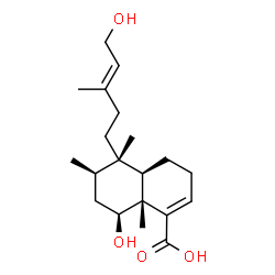ChemSpider 2D Image | (4aR,5S,6R,8S,8aR)-8-Hydroxy-5-[(3E)-5-hydroxy-3-methyl-3-penten-1-yl]-5,6,8a-trimethyl-3,4,4a,5,6,7,8,8a-octahydro-1-naphthalenecarboxylic acid | C20H32O4
