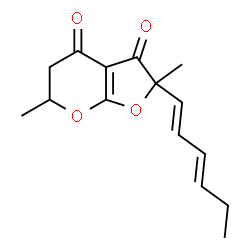 ChemSpider 2D Image | 4H-Furo(2,3-b)pyran-3,4(2H)-dione, 2-(1,3-hexadienyl)-5,6-dihydro-2,6-dimethyl- | C15H18O4