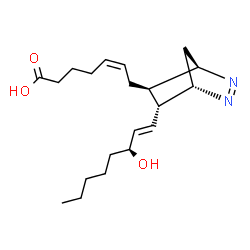 ChemSpider 2D Image | (5Z)-7-{(1S,4R,5R,6R)-6-[(1E,3S)-3-Hydroxy-1-octen-1-yl]-2,3-diazabicyclo[2.2.1]hept-2-en-5-yl}-5-heptenoic acid | C20H32N2O3