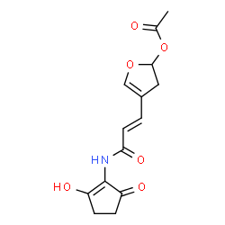 ChemSpider 2D Image | (2E)-(+)-3-[5-(Acetyloxy)-4,5-dihydro-3-furanyl]-N-(2-hydroxy-5-oxo-1-cyclopenten-1-yl)-2-propenamide | C14H15NO6
