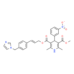 ChemSpider 2D Image | (E)-3-(4-(1H-Imidazol-1-ylmethyl)phenyl)-2-propenyl methyl 1,4-dihydro-2,6-dimethyl-4-(3-nitrophenyl)-3,5-pyridinedicarboxylate | C29H28N4O6