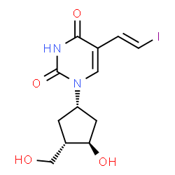 ChemSpider 2D Image | 1-[(1S,3R,4S)-3-Hydroxy-4-(hydroxymethyl)cyclopentyl]-5-[(E)-2-iodovinyl]-2,4(1H,3H)-pyrimidinedione | C12H15IN2O4
