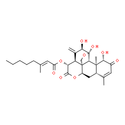 ChemSpider 2D Image | (1beta,11alpha,12alpha,15beta)-1,11,12-Trihydroxy-2,16-dioxo-11,20-epoxypicrasa-3,13(21)-dien-15-yl (2E)-3-methyl-2-octenoate | C29H38O9