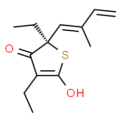 ChemSpider 2D Image | (2R)-2,4-Diethyl-5-hydroxy-2-[(1E)-2-methyl-1,3-butadien-1-yl]-3(2H)-thiophenone | C13H18O2S